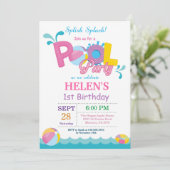 プールパーティー誕生日招待状スプラッシュガール 招待状 (スタンド正面)