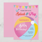 プールパーティー誕生日招待状スプラッシュガール 招待状 (正面/裏面)