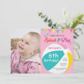 プールパーティー誕生日招待状スプラッシュガール 招待状 (スタンド正面)