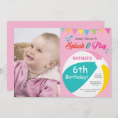 プールパーティー誕生日招待状スプラッシュガール 招待状 (正面/裏面)