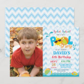 プールパーティー誕生日招待状スプラッシュボーイ 招待状 (正面/裏面)