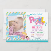 プールパーティー誕生日招待状スプリッシュスプラッシュガール 招待状 (正面)