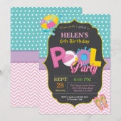 プールパーティー誕生日招待状スプリッシュスプラッシュガール 招待状 (正面/裏面)