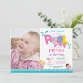 プールパーティー誕生日招待状スプリッシュスプラッシュガール 招待状 (スタンド正面)