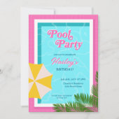 プールパーティー誕生日招待状ピンク 招待状 (正面)