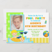プールパーティー誕生日招待状ブロンドボーイ 招待状 (正面)