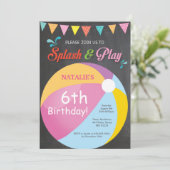 プールパーティー誕生日招待状 スプラッシュスプラッシュ ガール 招待状 (スタンド正面)