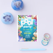プールパーティー誕生日招待状、夏パーティー チラシ (シングル)