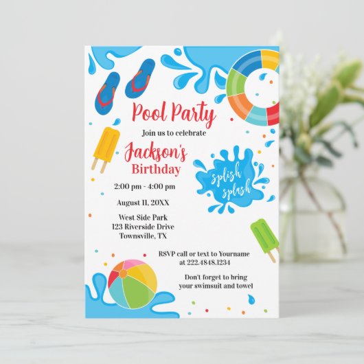 プールパーティー誕生日招待状 招待状 (スタンド正面)
