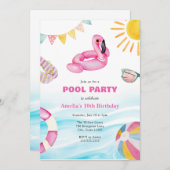 プールパーティー誕生日招待状 招待状 (正面/裏面)
