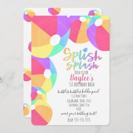 プールパーティー誕生日招待状 招待状 (正面/裏面)