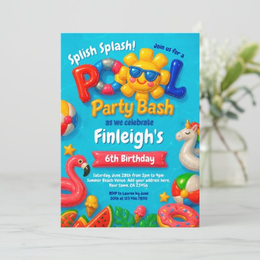 プールパーティー誕生日招待状 招待状 (スタンド正面)