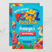 プールパーティー誕生日招待状 招待状 (正面/裏面)