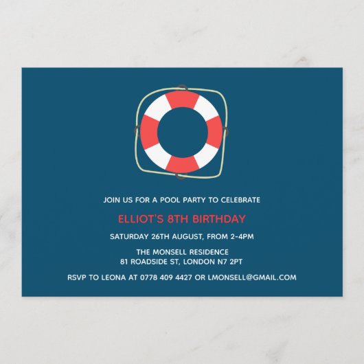 プールパーティー誕生日招待状 招待状 (正面)