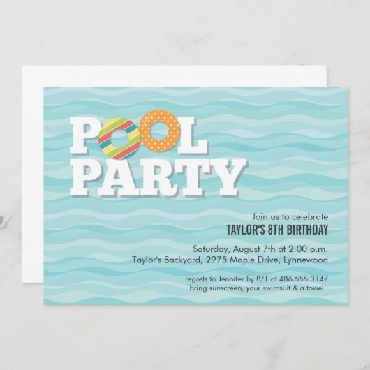 プールパーティー誕生日招待状 招待状 (正面/裏面)