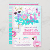 プールパーティー誕生日招待状 招待状 (正面/裏面)