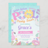 プールパーティー誕生日招待状 招待状 (正面/裏面)
