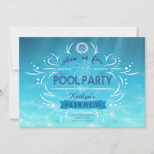 プールパーティー誕生日招待状 招待状 (正面)
