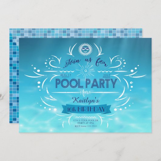 プールパーティー誕生日招待状 招待状 (正面/裏面)