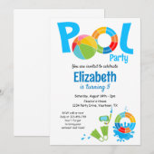 プールパーティー誕生日招待状 招待状 (正面/裏面)