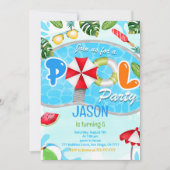 プールパーティー誕生日招待状 招待状 (正面)