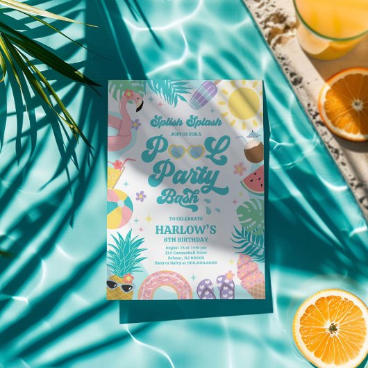 プールパーティー誕生日招待状 招待状