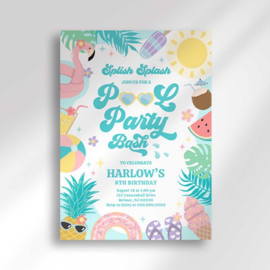プールパーティー誕生日招待状 招待状