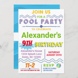 プールパーティー誕生日招待状 招待状