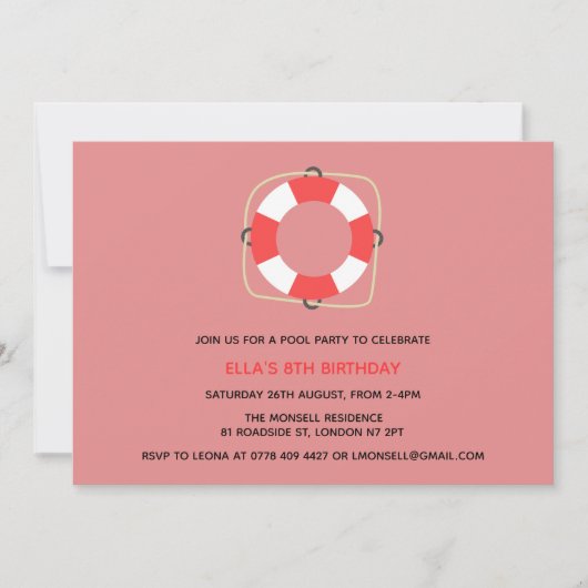 プールパーティー誕生日招待状 招待状 (正面)