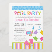 プールパーティー誕生日招待状 招待状 (正面/裏面)