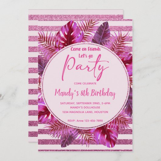 プールパーティー誕生日招待状 招待状 (正面/裏面)