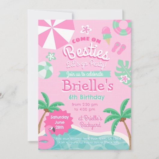 プールパーティー誕生日招待状 招待状 (正面)