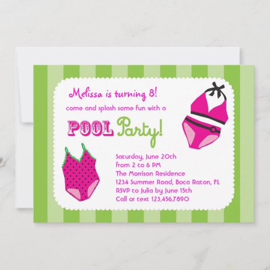 プールパーティー誕生日招待状 招待状 (正面)