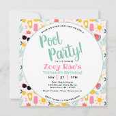 プールパーティー誕生日招待状 招待状 (正面)