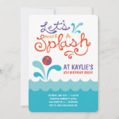 プールパーティー誕生日招待状 | 水泳パーティー 招待状 (正面)