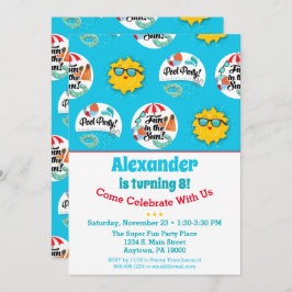 プールパーティー誕生日招待状　水泳　夏 招待状