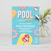 プールパーティー誕生日招待状 | 青 紫 招待状 (スタンド正面)