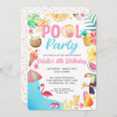 プールパーティー誕生日招待状- Swim 招待状 (正面/裏面)