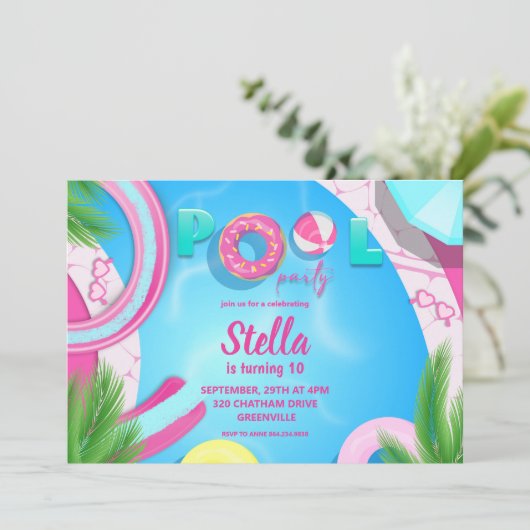 プールパーティー誕生日 |プールパーティの招待状 招待状 (スタンド正面)