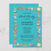 プールパーティー誕生日 招待状 (正面/裏面)