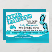 プールパーティー誕生日 招待状 (正面/裏面)
