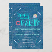 プールパーティー誕生日 招待状 (正面/裏面)