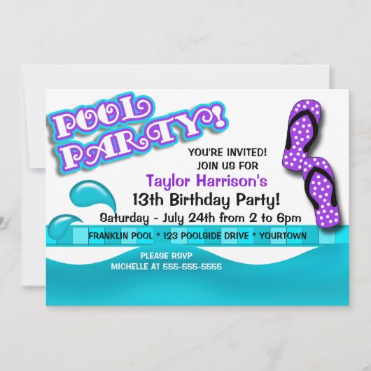 プールパーティー誕生日 招待状 (正面)