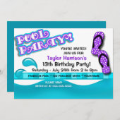 プールパーティー誕生日 招待状 (正面/裏面)