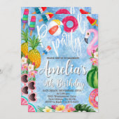 プールパーティー誕生日、水泳パーティー、任意の年齢 招待状 (正面/裏面)