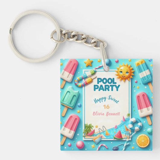 プールパーティー誕生日Sweet sixteenサマースイム キーホルダー (正面)
