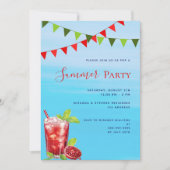 プールパーティー赤ドリンク青い水 招待状 (正面)