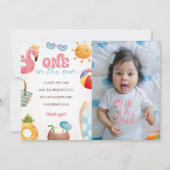 プールパーティー1st誕生日パーティー写真サンキューカード 招待状 (正面)