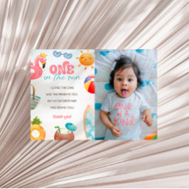 プールパーティー1st誕生日パーティー写真サンキューカード 招待状