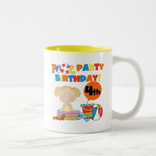 プールパーティー4th誕生日Tシャツとギフト ツートーンマグカップ
